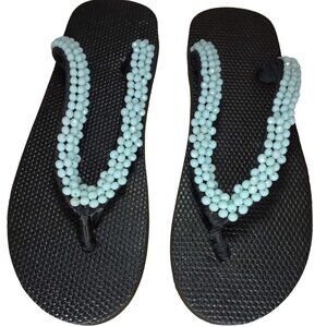 Beaded Flip Flops for Women Summer Style Sandals - (Blue)